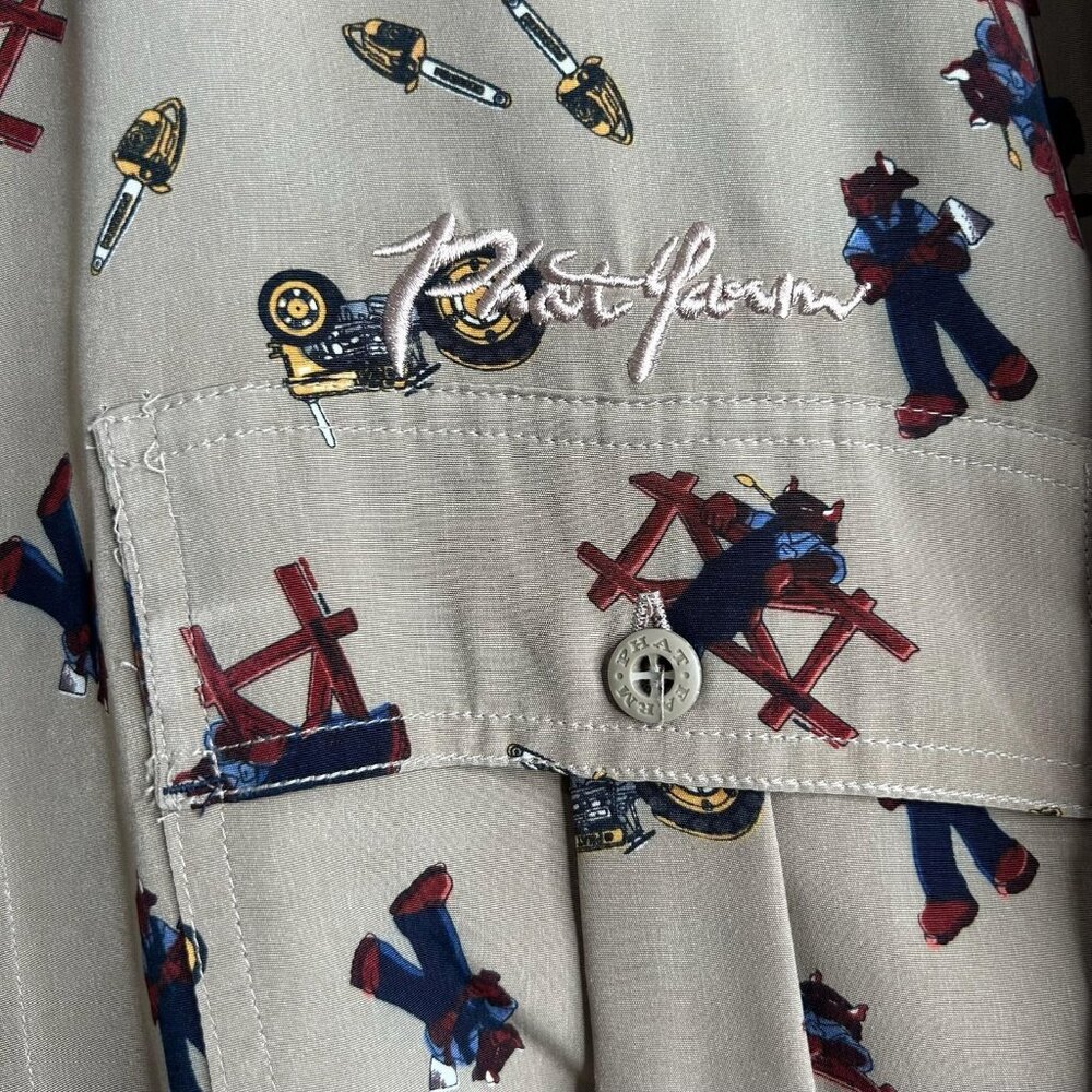 Vintage Phat Farm Shirt Mens XL Tan All Over Print Workwear Tools Streetwear 90s - Picture 3 of 11